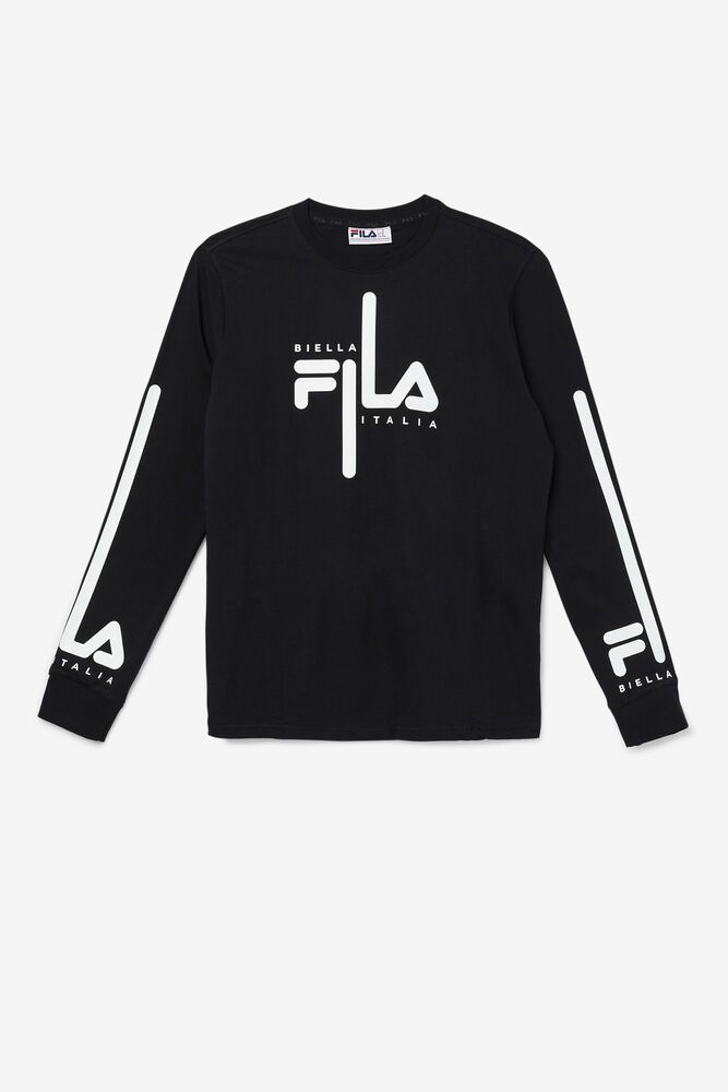 Fila T-Shirt Martino Long Sleeve Mens Black - India HBC-631507